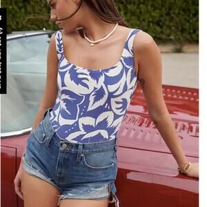 Madewell Second Wave Square-Neck Tank One-Piece Swimsuit Floral Size Small